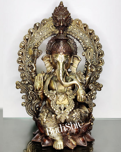 Ganapati Brass statue with duel tone Finish 15 inch