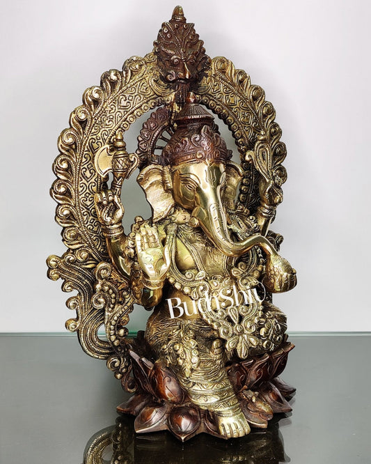 Ganapati Brass statue with duel tone Finish 15 inch