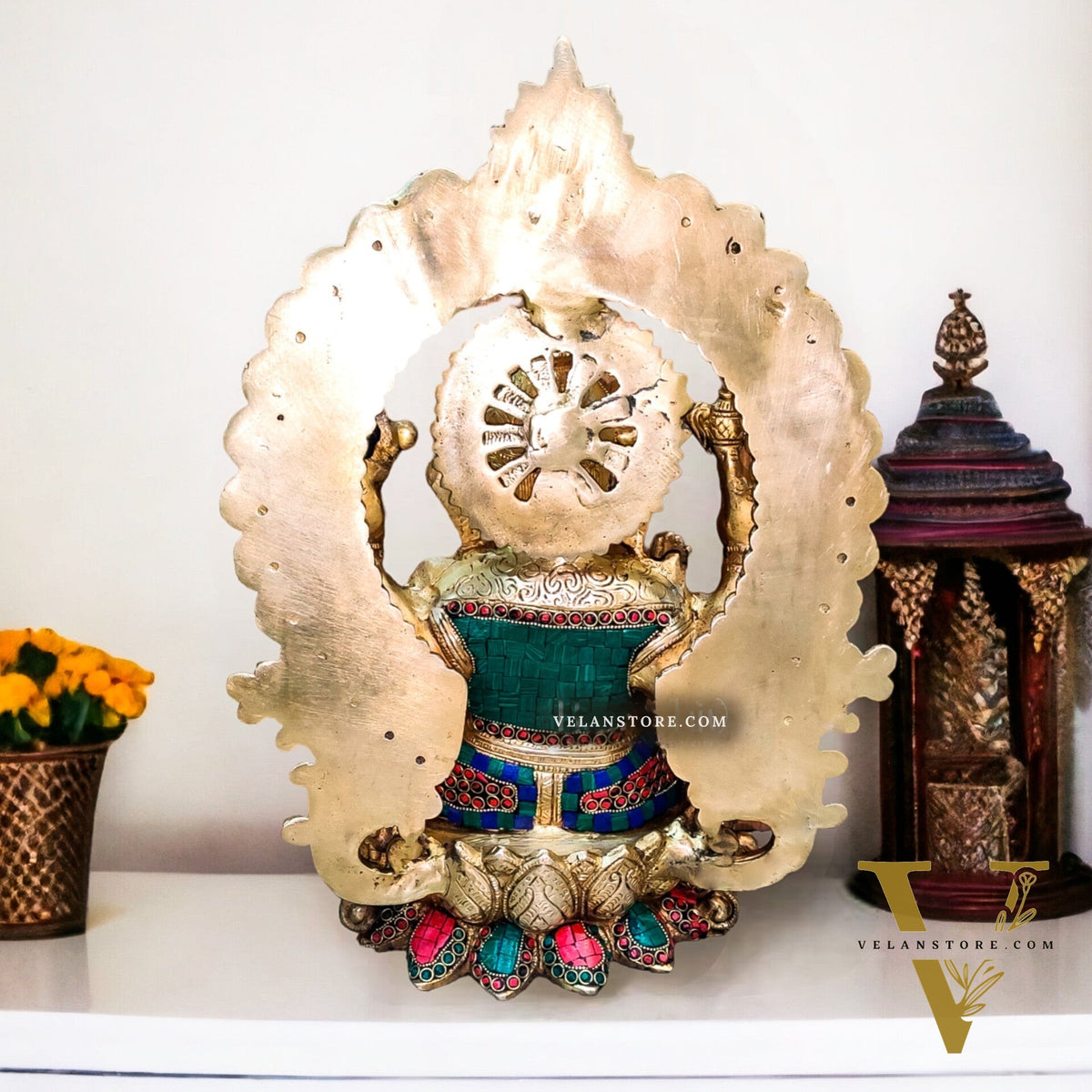 Ganapati Brass statue with Stonework 15 inch unique stonework