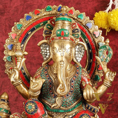 Ganapati sitting on large mouse brass statue 16"