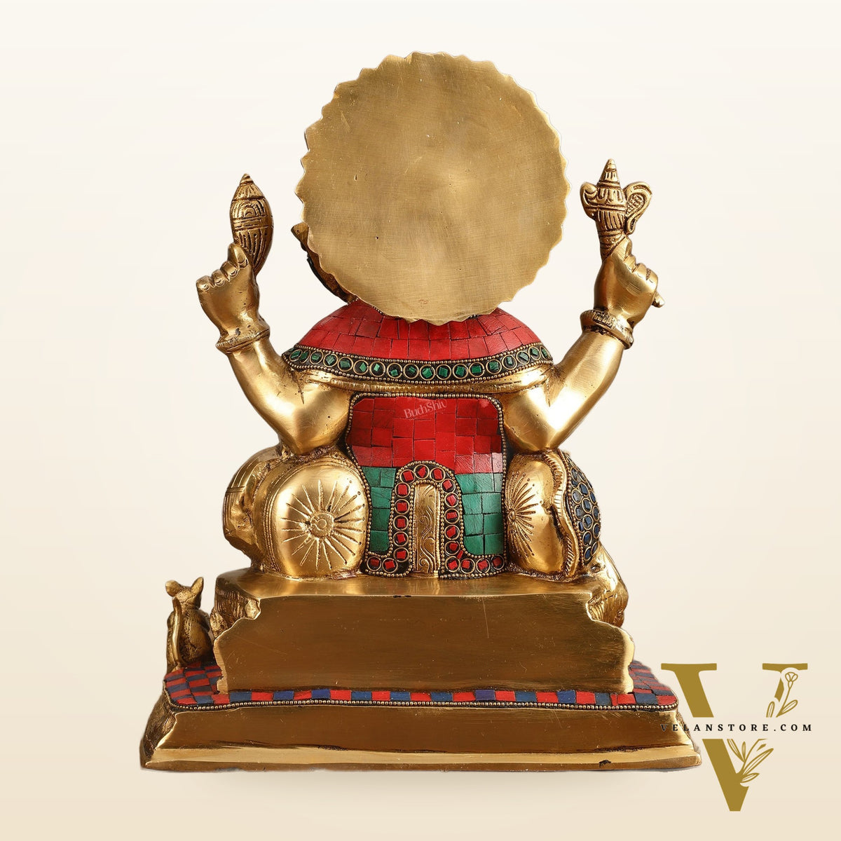 Ganapati Superfine Brass Idol with Spectacular Stonework - 13 Inch