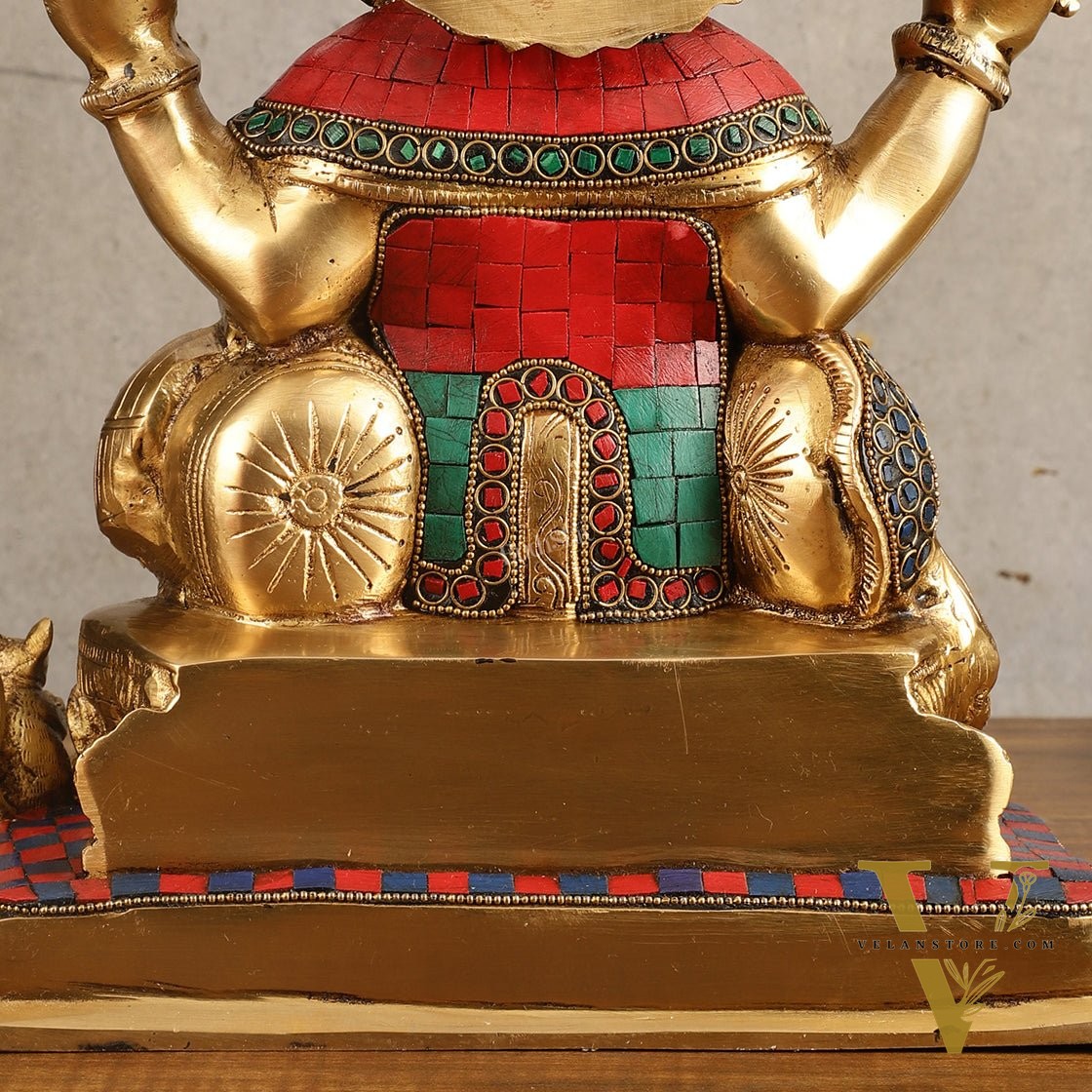 Ganapati Superfine Brass Idol with Spectacular Stonework - 13 Inch