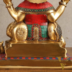 Ganapati Superfine Brass Idol with Spectacular Stonework - 13 Inch