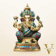Ganesh Brass idol seated on a beautiful base 16 inches