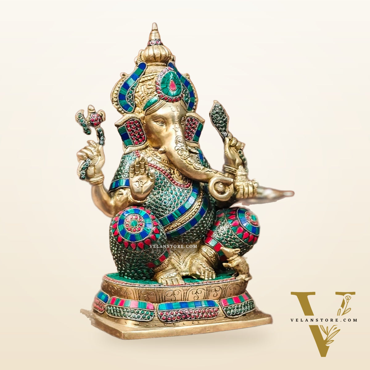 Ganesh Brass idol seated on a beautiful base 16 inches