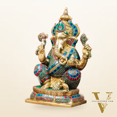 Ganesh Brass idol seated on a beautiful base 16 inches