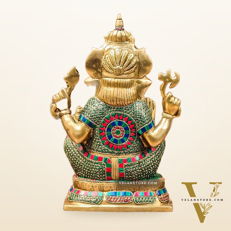 Ganesh Brass idol seated on a beautiful base 16 inches