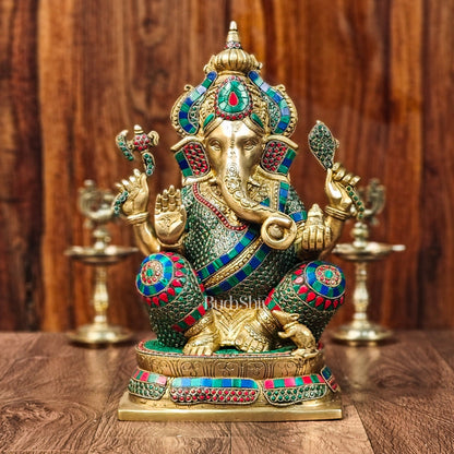 Ganesh Brass idol seated on a beautiful base 16 inches