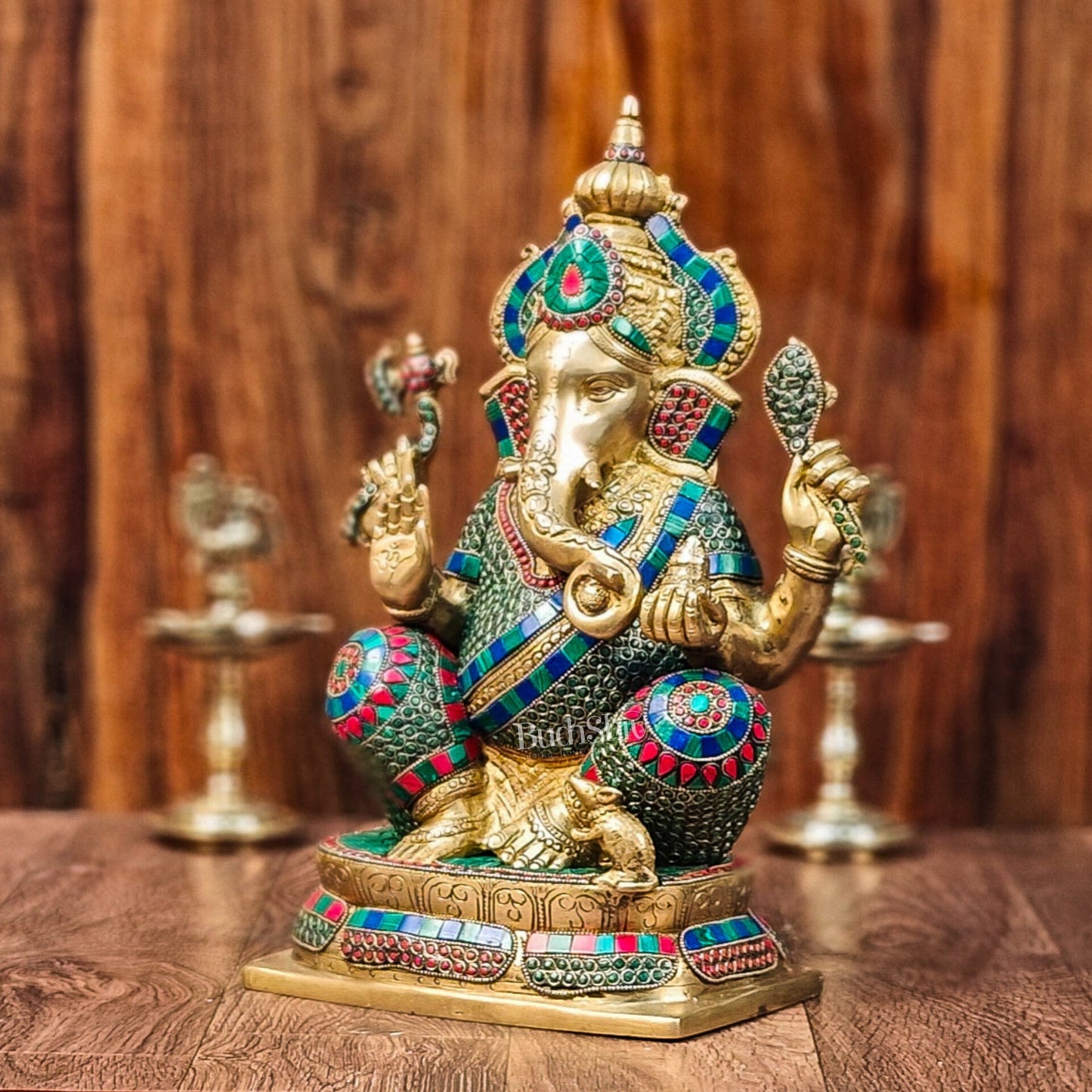 Ganesh Brass idol seated on a beautiful base 16 inches