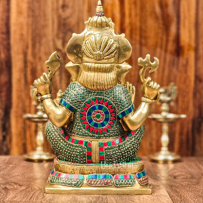 Ganesh Brass idol seated on a beautiful base 16 inches