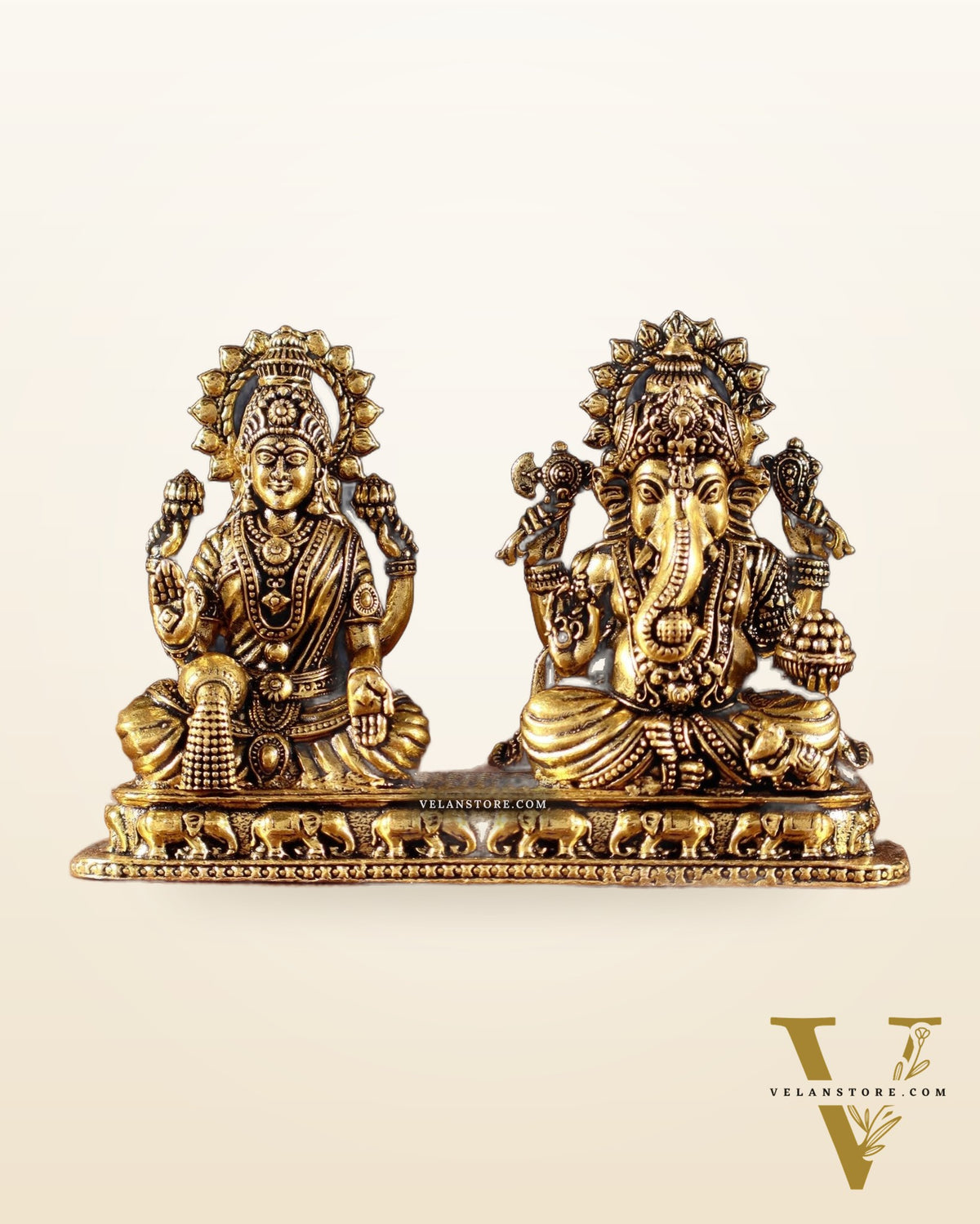 Ganesh Lakshmi Brass Idol on Same Base - Intricate Superfine, 3"