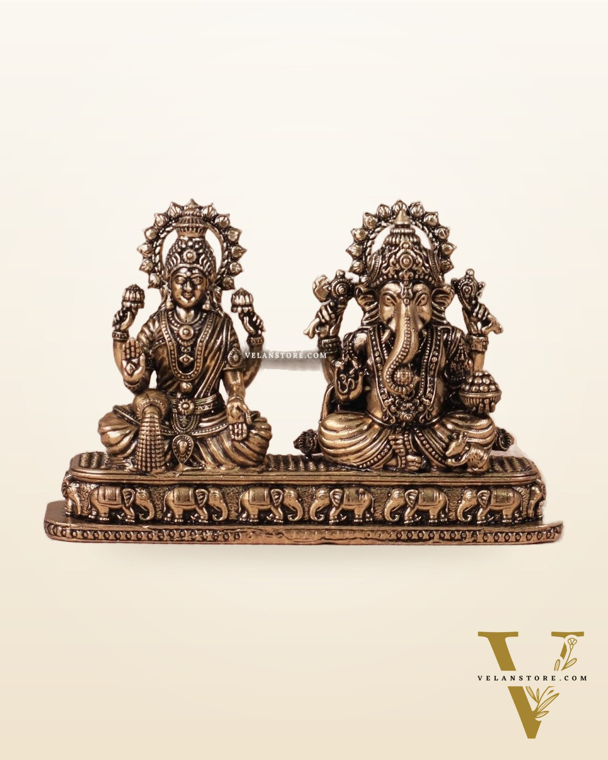 Ganesh Lakshmi Brass Idol on Same Base - Intricate Superfine, 3"