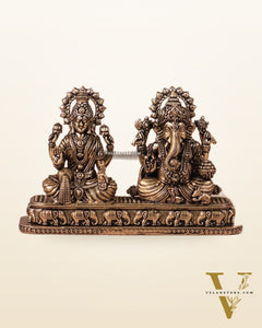 Ganesh Lakshmi Brass Idol on Same Base - Intricate Superfine, 3"