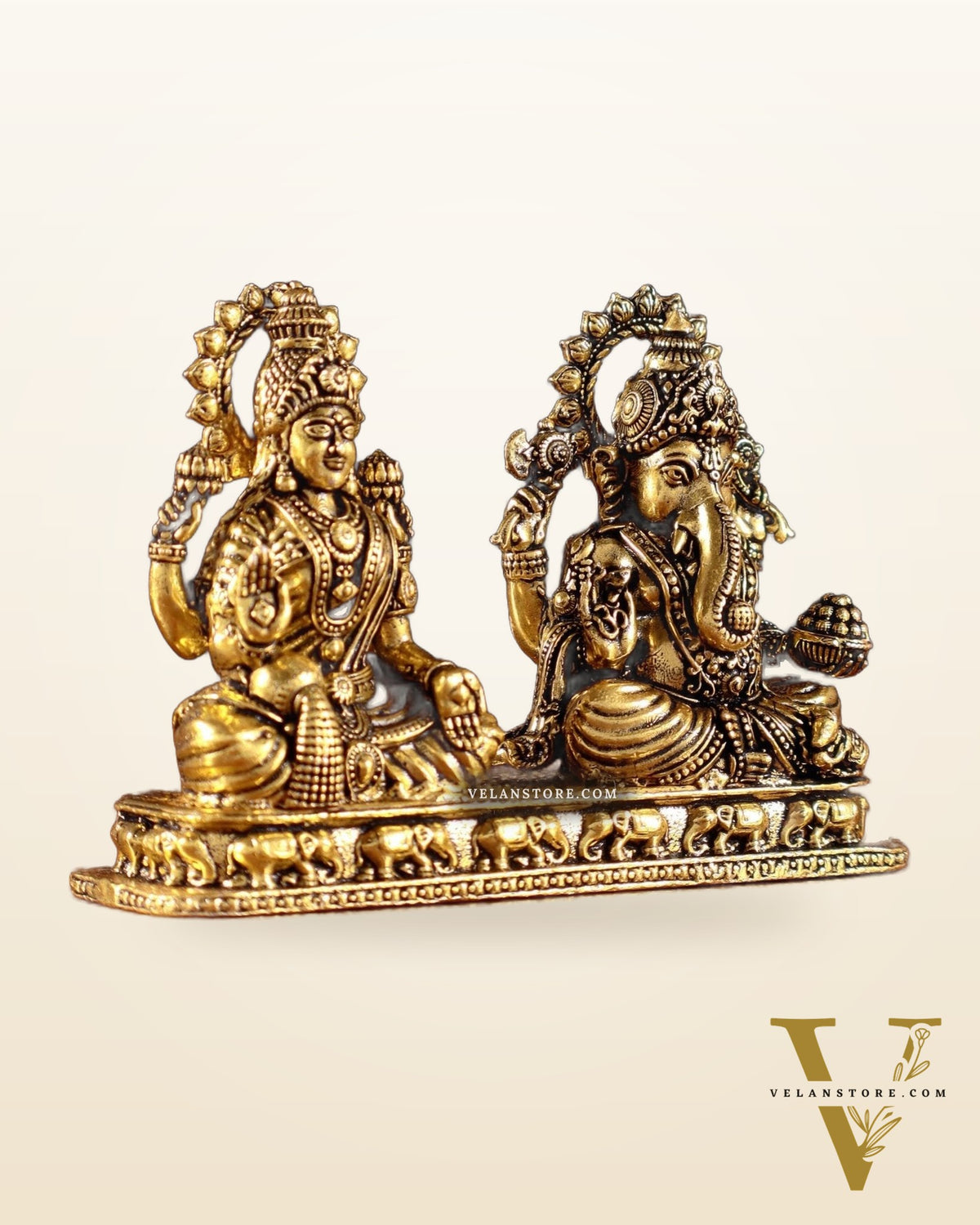 Ganesh Lakshmi Brass Idol on Same Base - Intricate Superfine, 3"