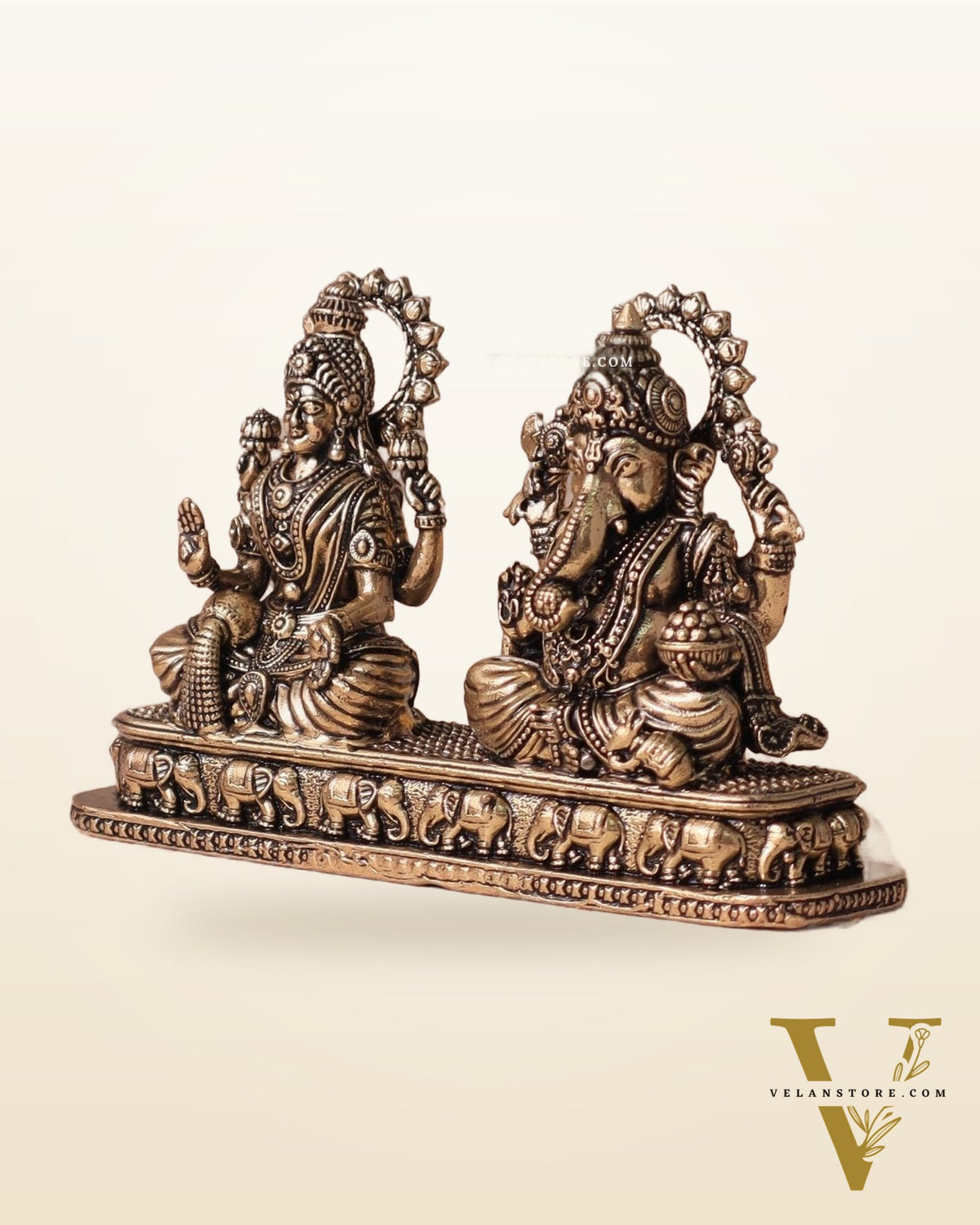 Ganesh Lakshmi Brass Idol on Same Base - Intricate Superfine, 3"