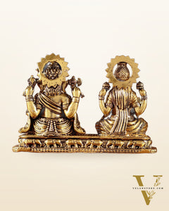 Ganesh Lakshmi Brass Idol on Same Base - Intricate Superfine, 3"