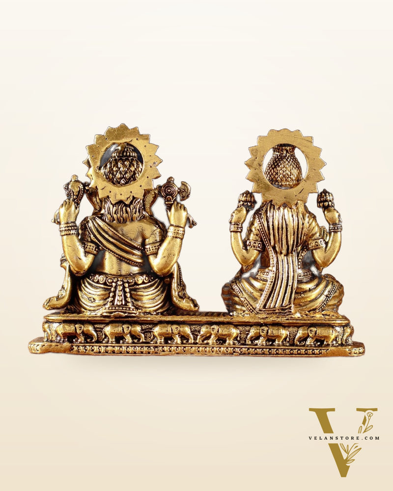 Ganesh Lakshmi Brass Idol on Same Base - Intricate Superfine, 3"