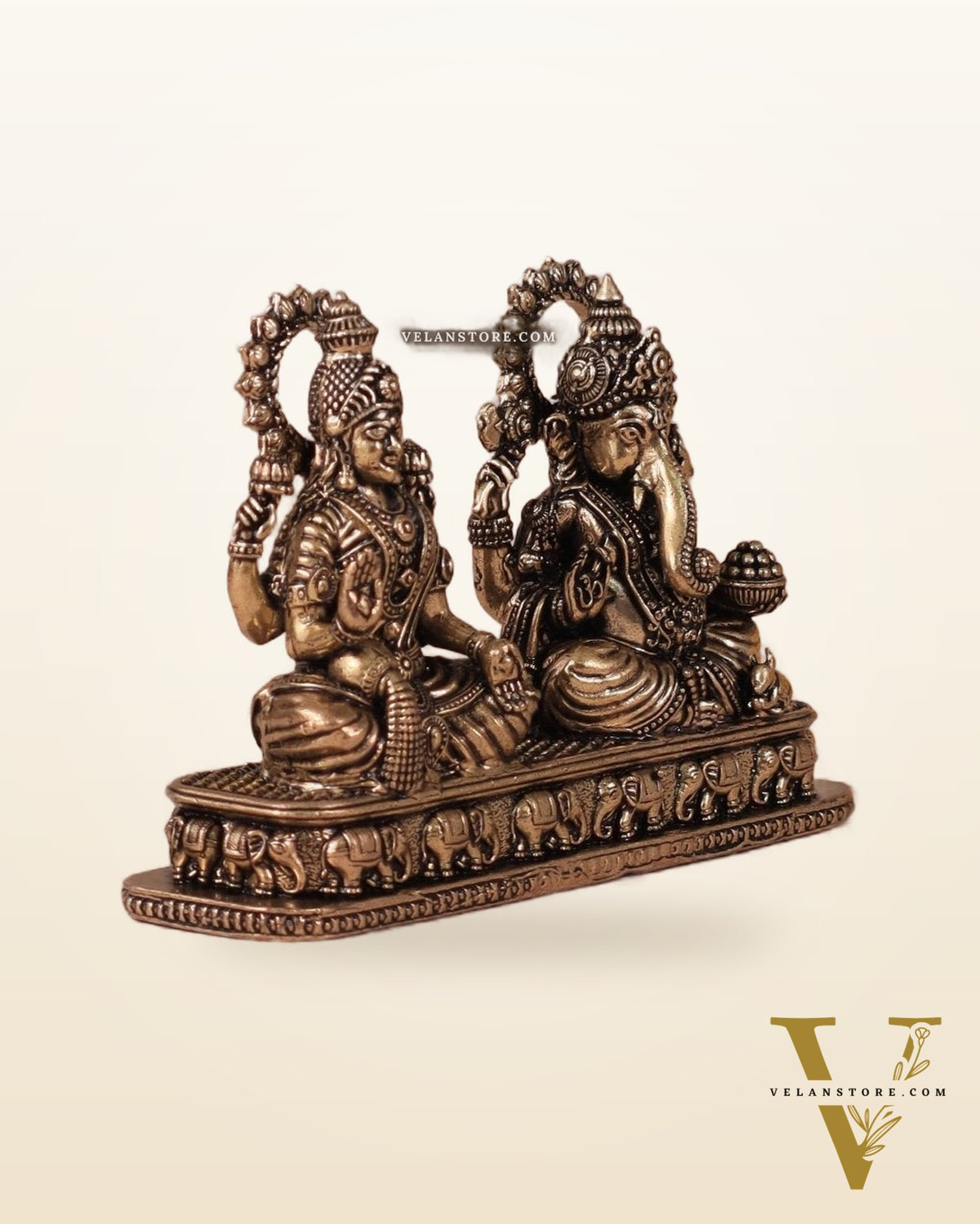 Ganesh Lakshmi Brass Idol on Same Base - Intricate Superfine, 3"