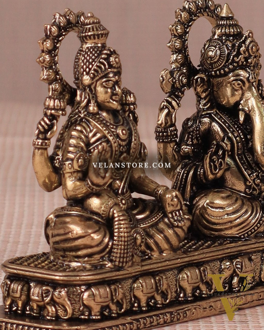 Ganesh Lakshmi Brass Idol on Same Base - Intricate Superfine, 3"