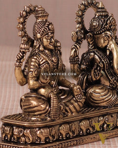 Ganesh Lakshmi Brass Idol on Same Base - Intricate Superfine, 3"