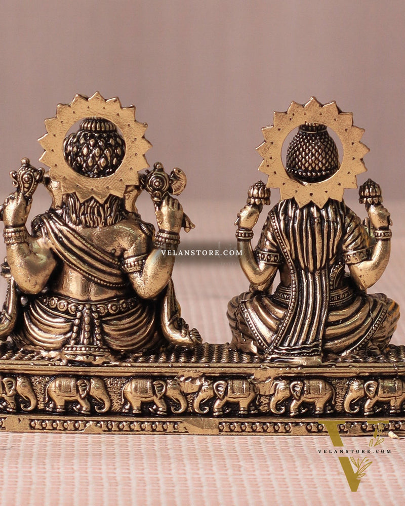 Ganesh Lakshmi Brass Idol on Same Base - Intricate Superfine, 3"