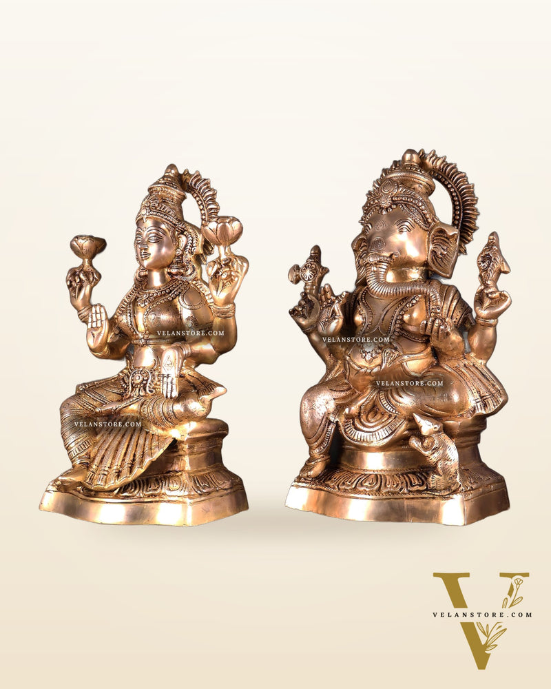 Ganesh Lakshmi Brass Idol Pair 18 inch
