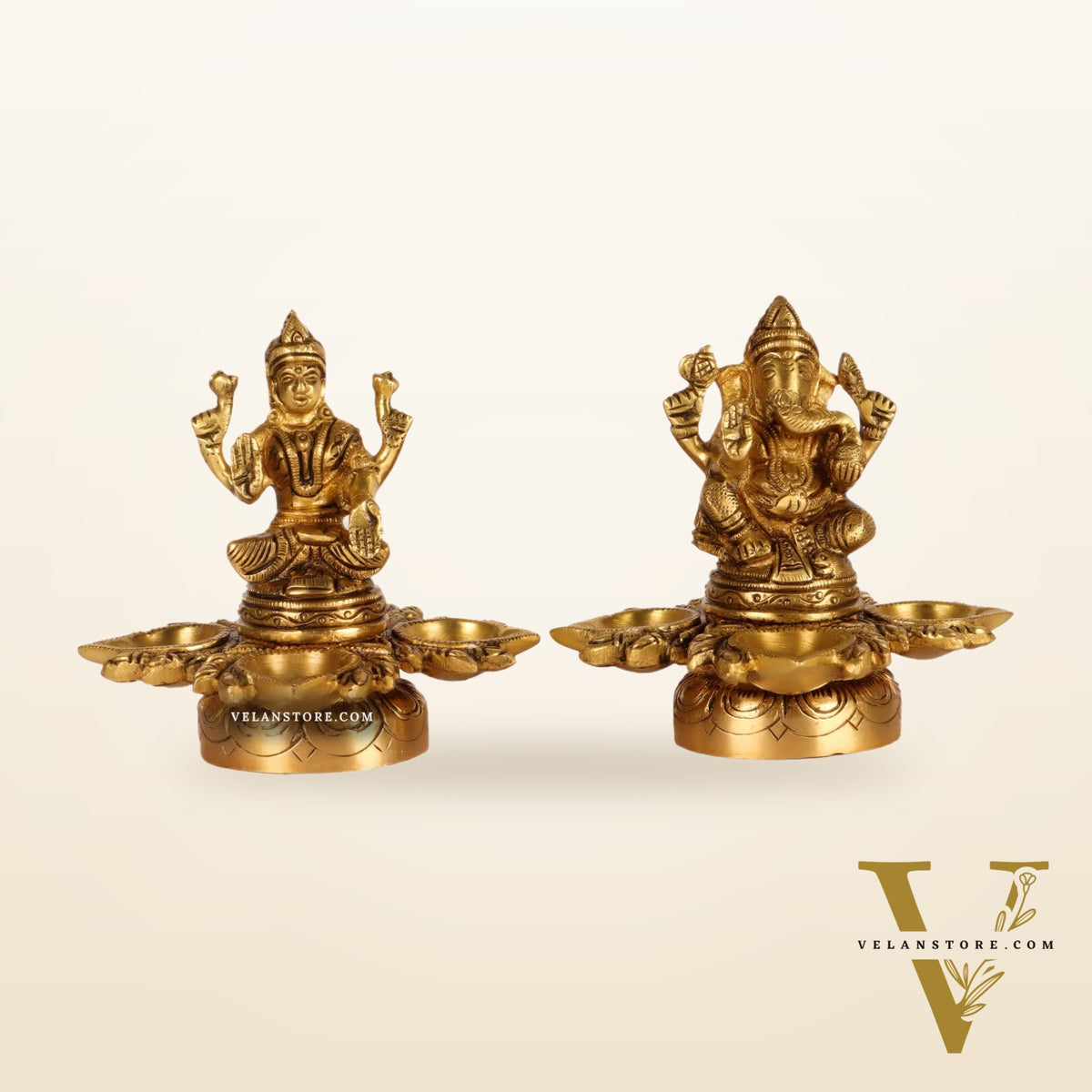Ganesh Lakshmi Brass Lamp 5" shiny