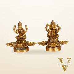 Ganesh Lakshmi Brass Lamp 5" shiny