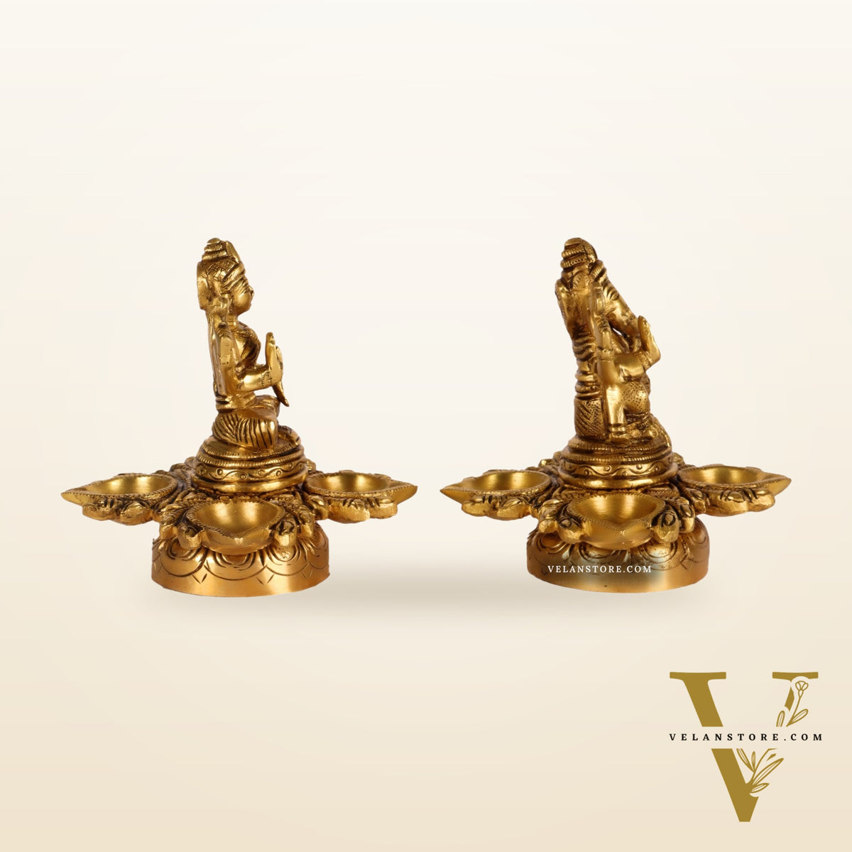 Ganesh Lakshmi Brass Lamp 5" shiny