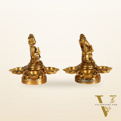Ganesh Lakshmi Brass Lamp 5" shiny