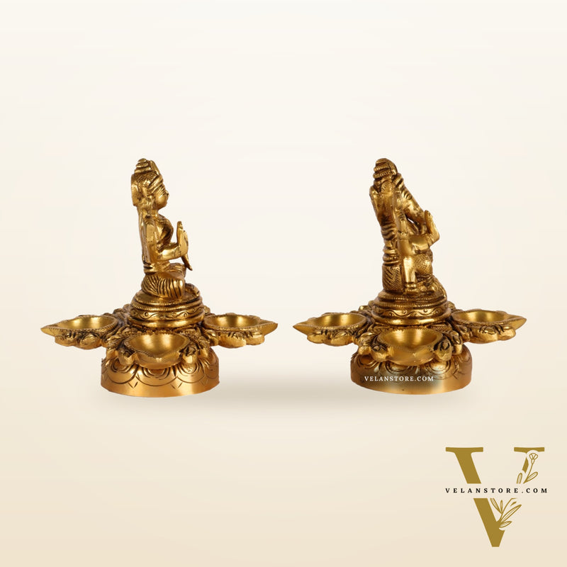 Ganesh Lakshmi Brass Lamp 5" shiny