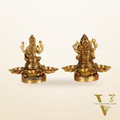 Ganesh Lakshmi Brass Lamp 5" shiny
