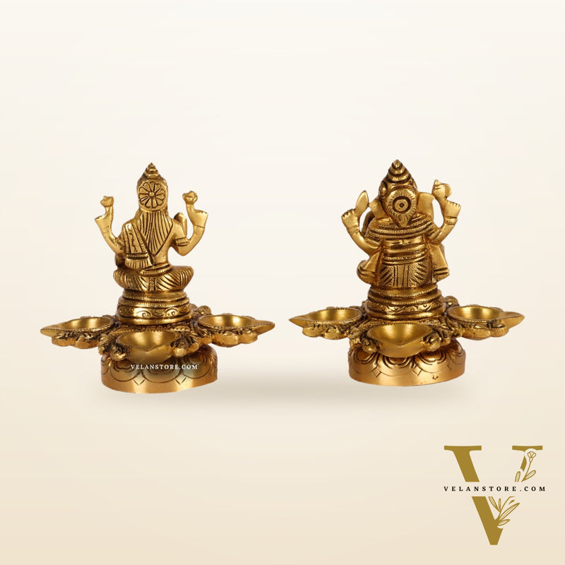 Ganesh Lakshmi Brass Lamp 5" shiny