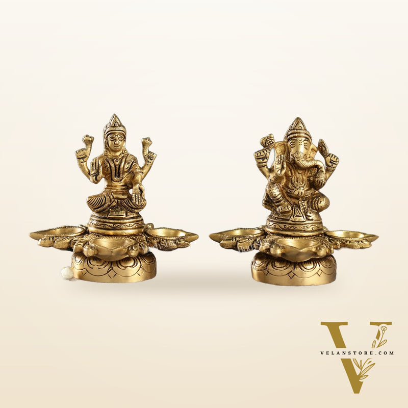 Ganesh Lakshmi Brass Lamp 5"