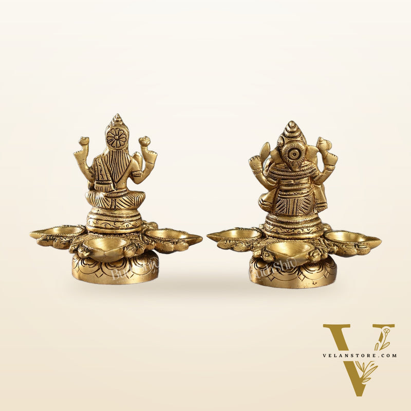 Ganesh Lakshmi Brass Lamp 5"