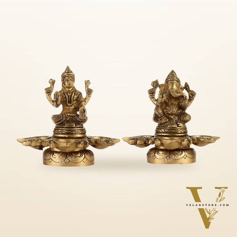 Ganesh Lakshmi Brass Lamp 5"