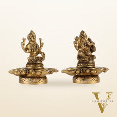 Ganesh Lakshmi Brass Lamp 5"