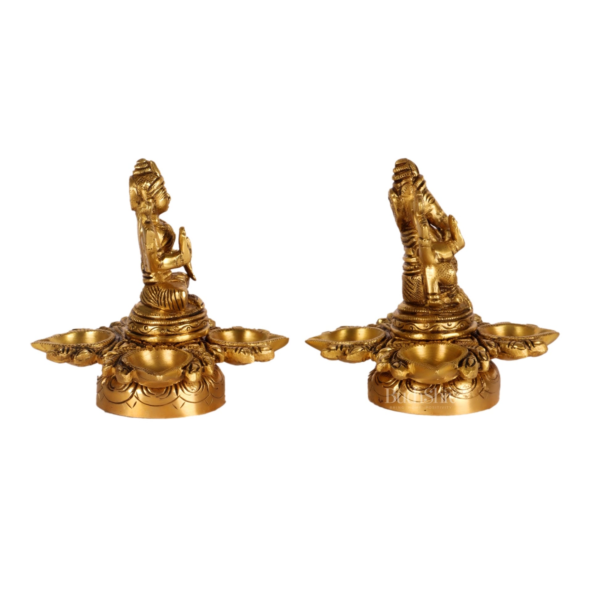 Ganesh Lakshmi Brass Lamp 5" shiny