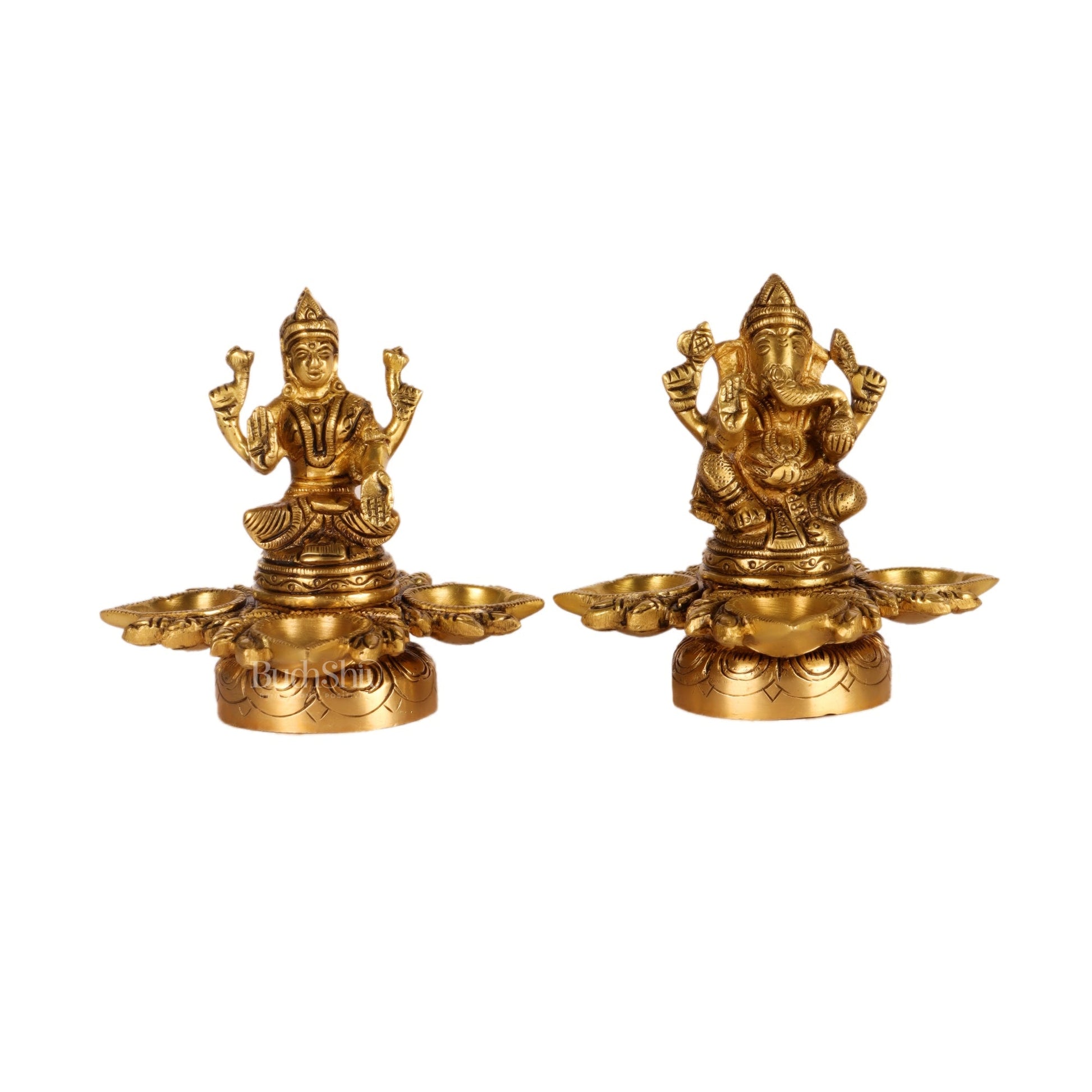 Ganesh Lakshmi Brass Lamp 5" shiny