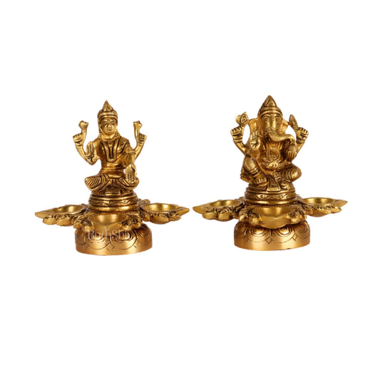 Ganesh Lakshmi Brass Lamp 5" shiny
