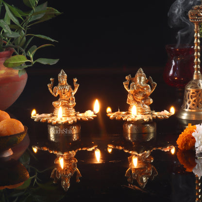 Ganesh Lakshmi Brass Lamp 5" shiny