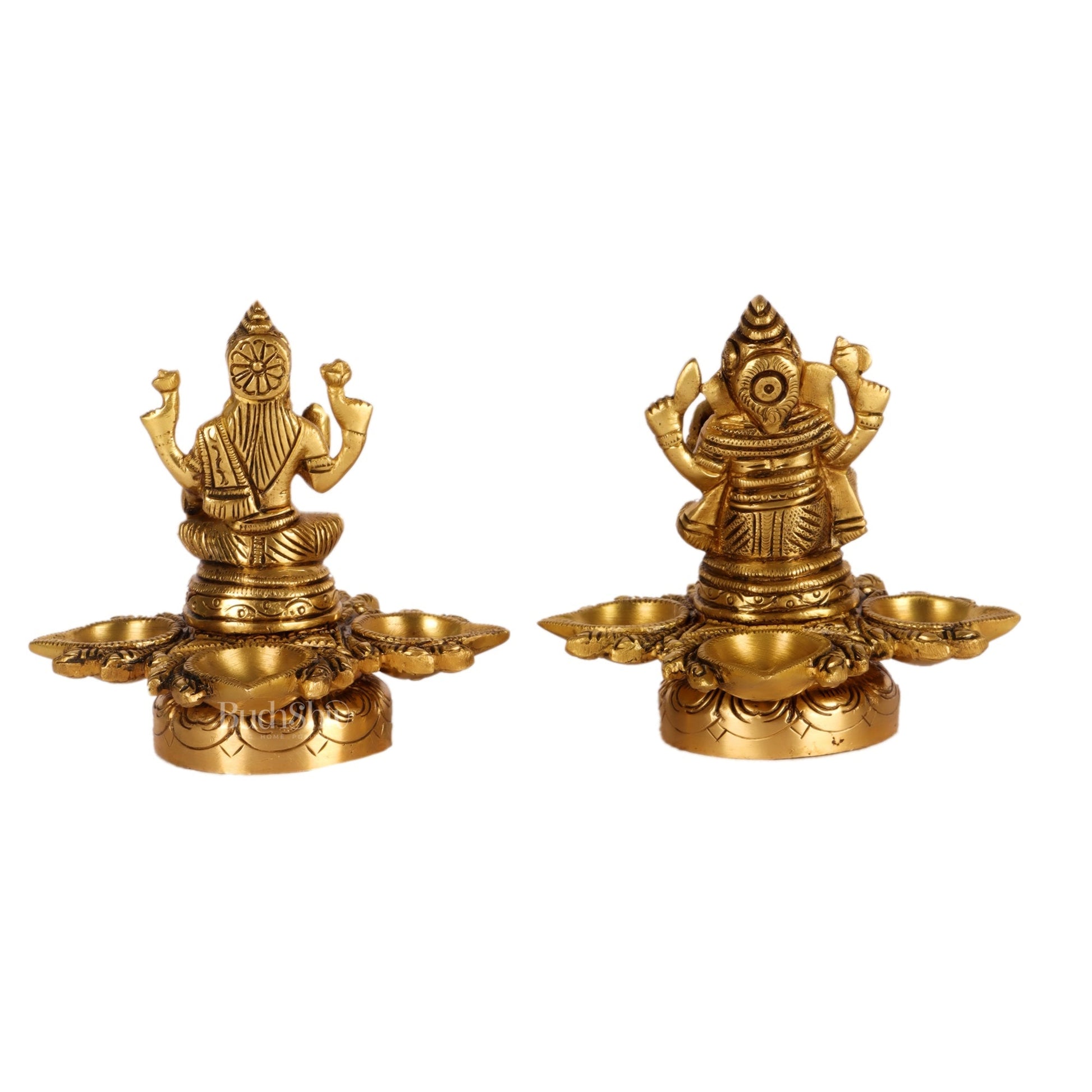 Ganesh Lakshmi Brass Lamp 5" shiny