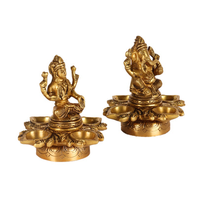 Ganesh Lakshmi Brass Lamp 5" shiny