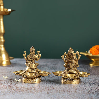 Ganesh Lakshmi Brass Lamp 5"