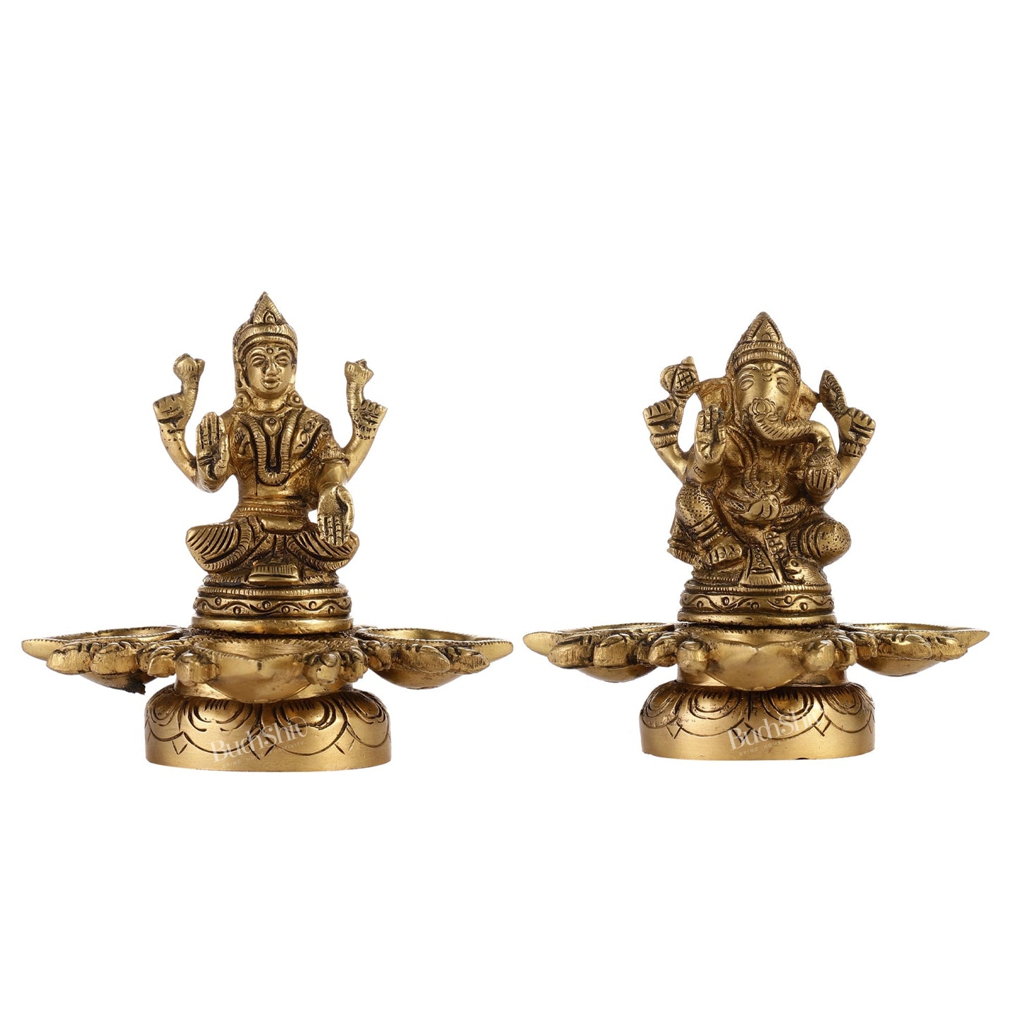 Ganesh Lakshmi Brass Lamp 5"