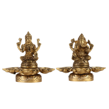 Ganesh Lakshmi Brass Lamp 5"