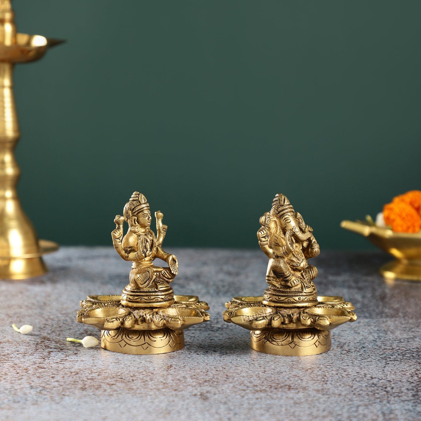 Ganesh Lakshmi Brass Lamp 5"