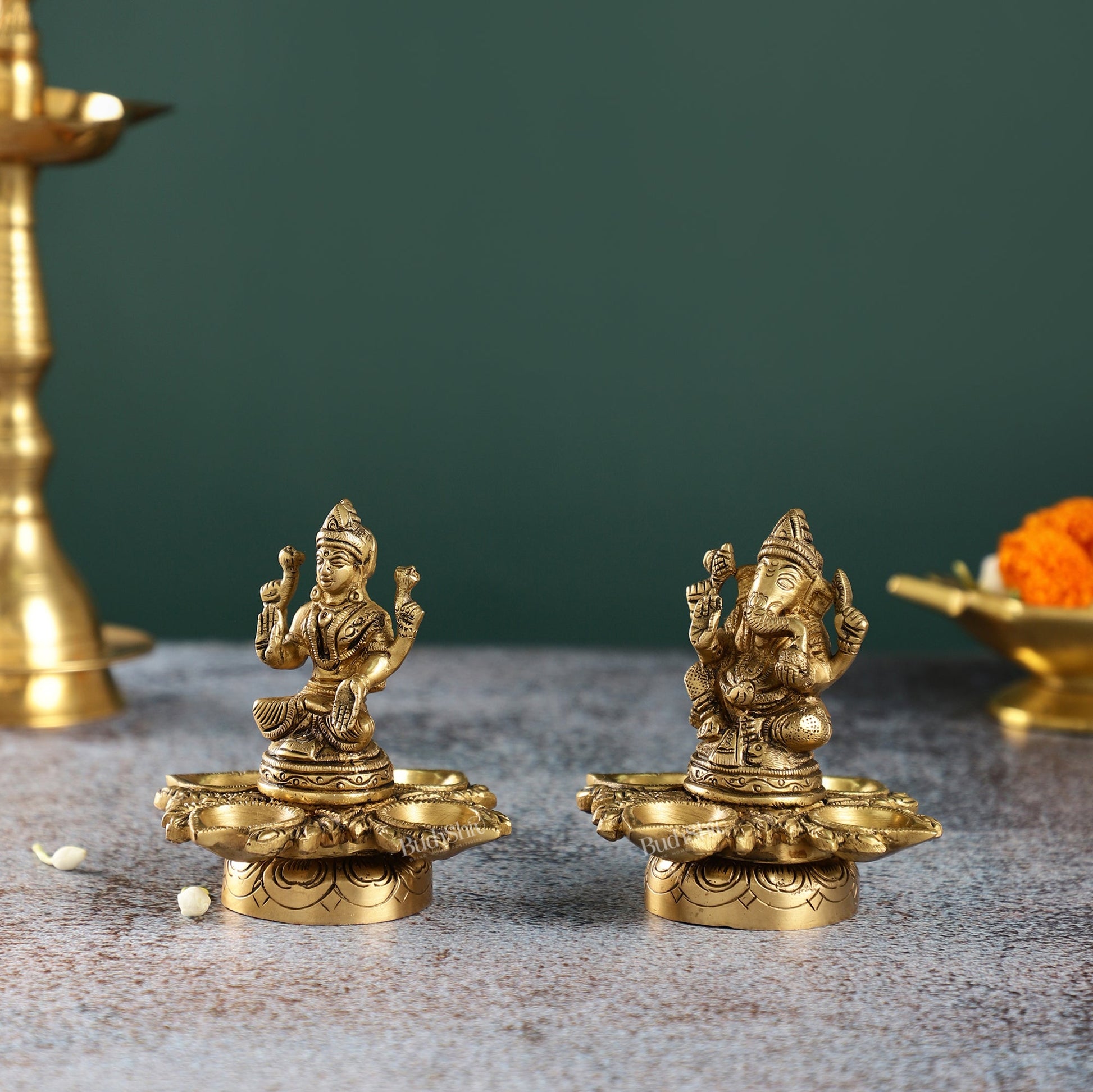 Ganesh Lakshmi Brass Lamp 5"