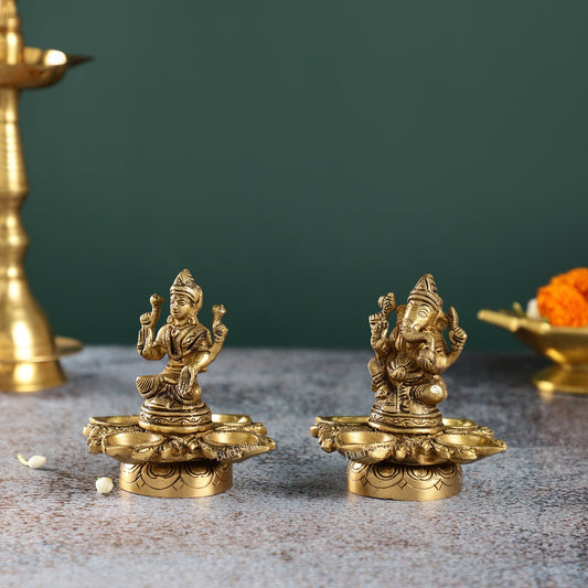 Ganesh Lakshmi Brass Lamp 5"