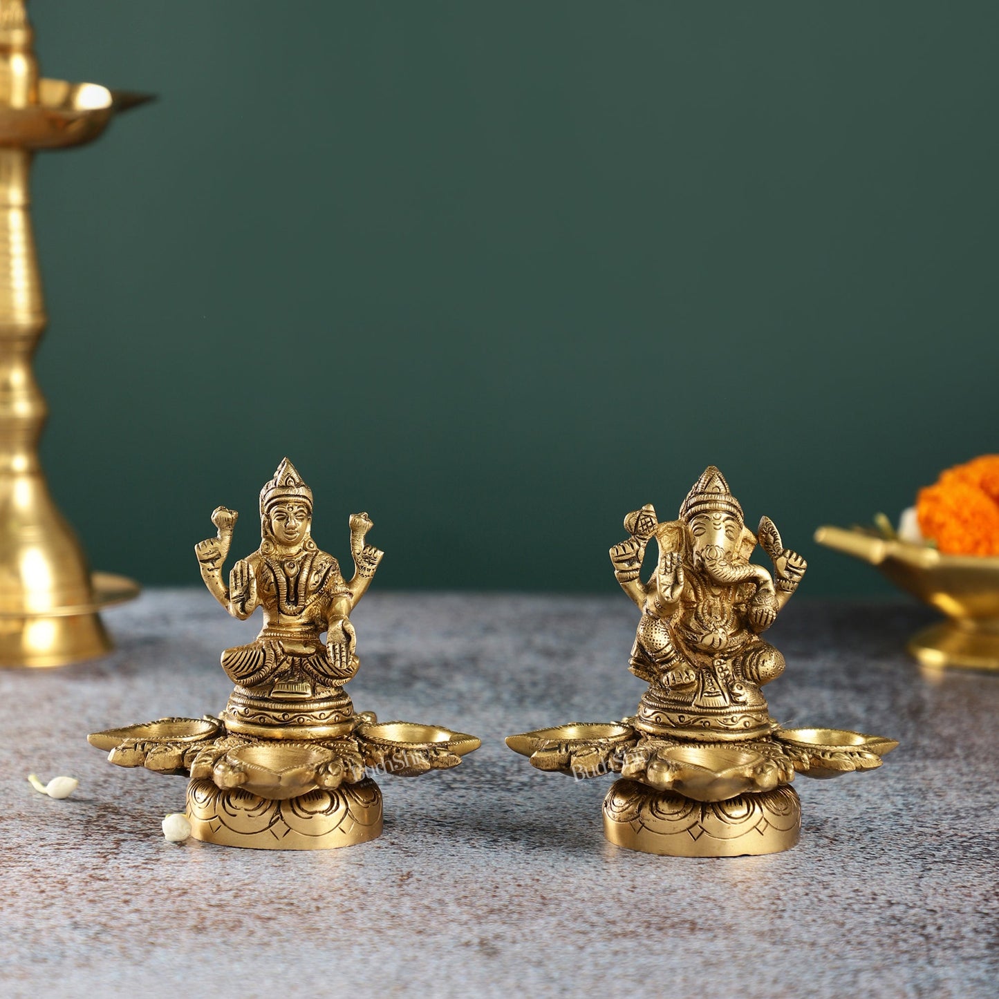 Ganesh Lakshmi Brass Lamp 5"